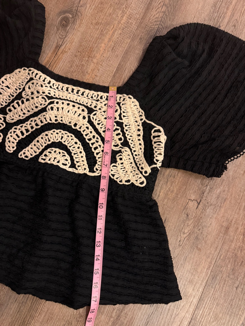 Anthropologie x Sarah Hann Black Flutter-Sleeve Crochet Top - size large - Picture 11 of 11
